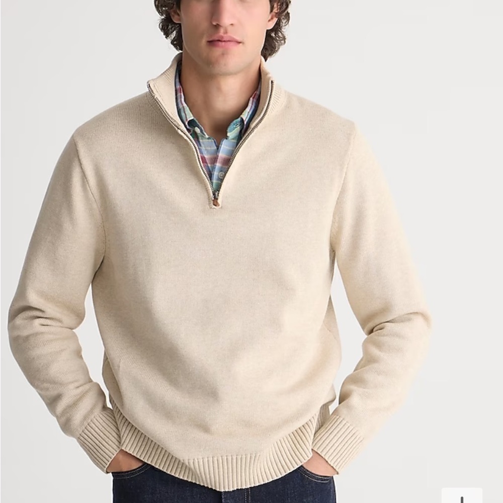 J crew heather sand Heritage cotton half-zip sweater